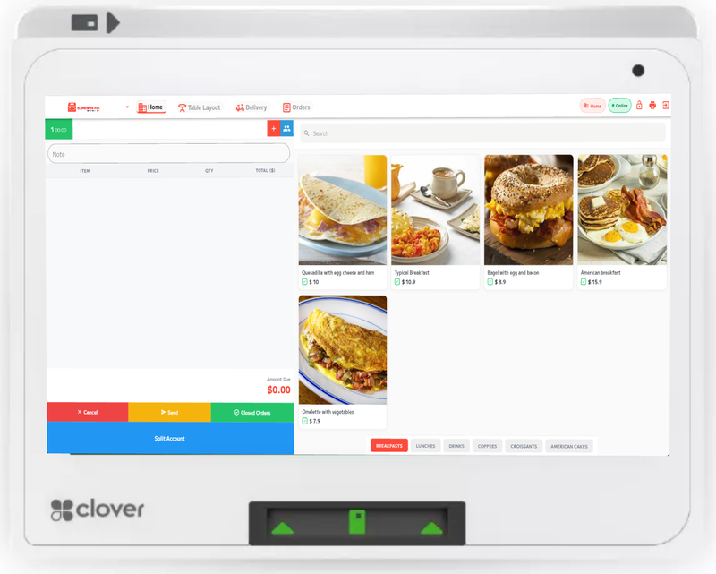 Clover device running Que Pedimos POS